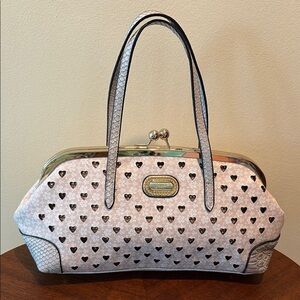 Brangio Satchel Italian leather cut out hearts/rhinestones below gray cream 
NWO